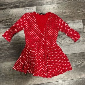 BooHoo Red Polka Dot Wrap Peplum 4 Small Maternity Top